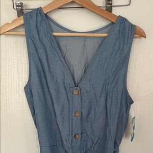 Wide leg Blue Sleeveless Button-Down jumpsuit beach S